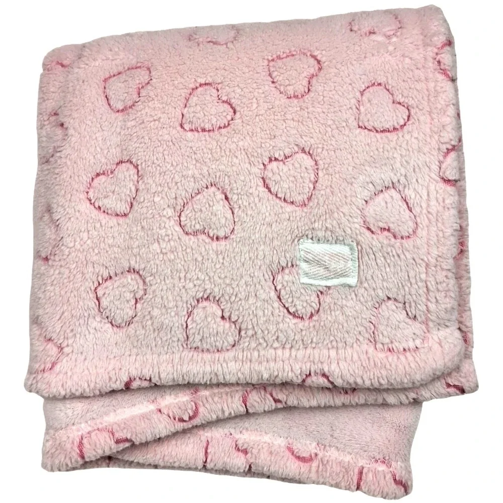 DKNY Baby Girl Pink Heart Blanket Soft Fleece Lovey htf Security 30x34